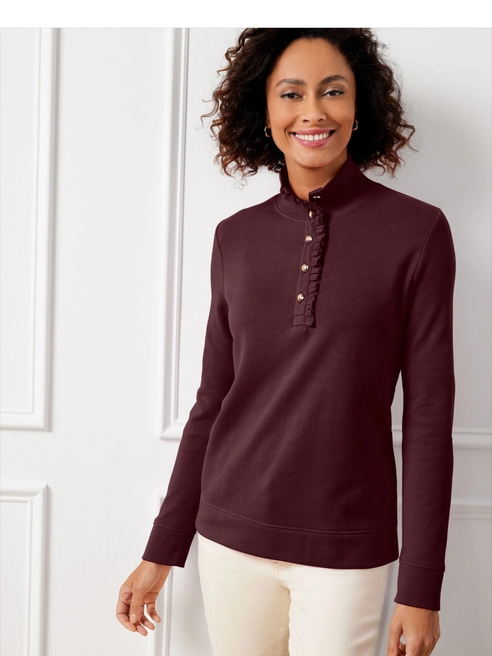 Talbots Ruffled Henley - Plum